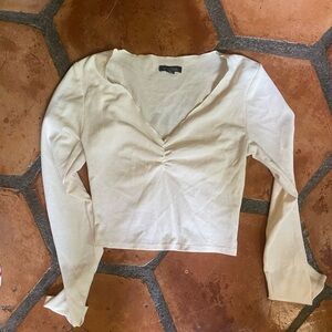 Wild Fable Cream Ruched Long Sleeve Blouse